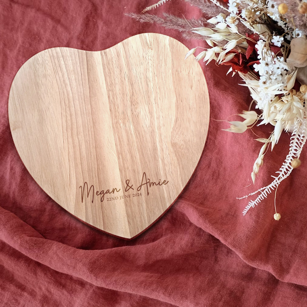 Personalised Chopping Board - Heart Wedding